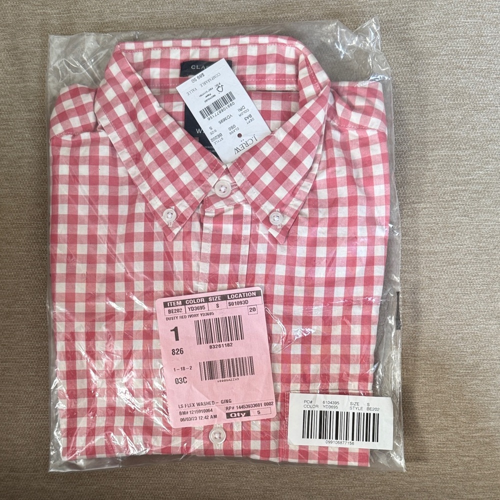 NWT J. Crew Dusty Red and Ivory Checkered Men’s Shirt